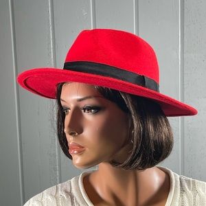 *Pengcheng Women's Vibrant  Red Fedora Hat